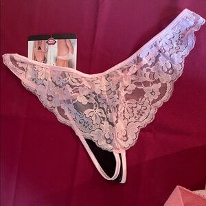 Pink Lace & Black Satin Thong - Women's Intimates